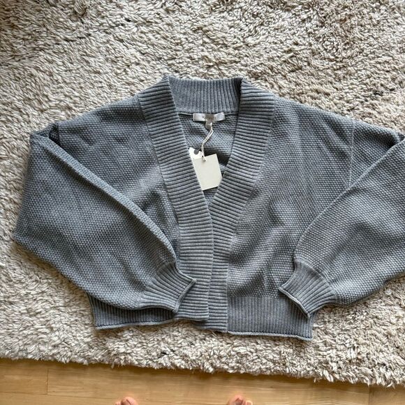 ANTHROPOLOGIE Flat White The Livvy Waffle Knit Cardigan Light Gray One Size NWT - Picture 3 of 11